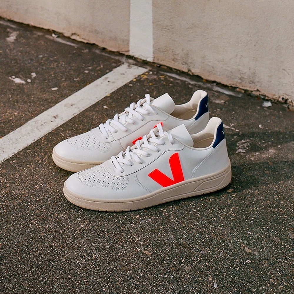 Veja | V-10 Leather Sneaker White Orange-Fluo Cobalt EU 38